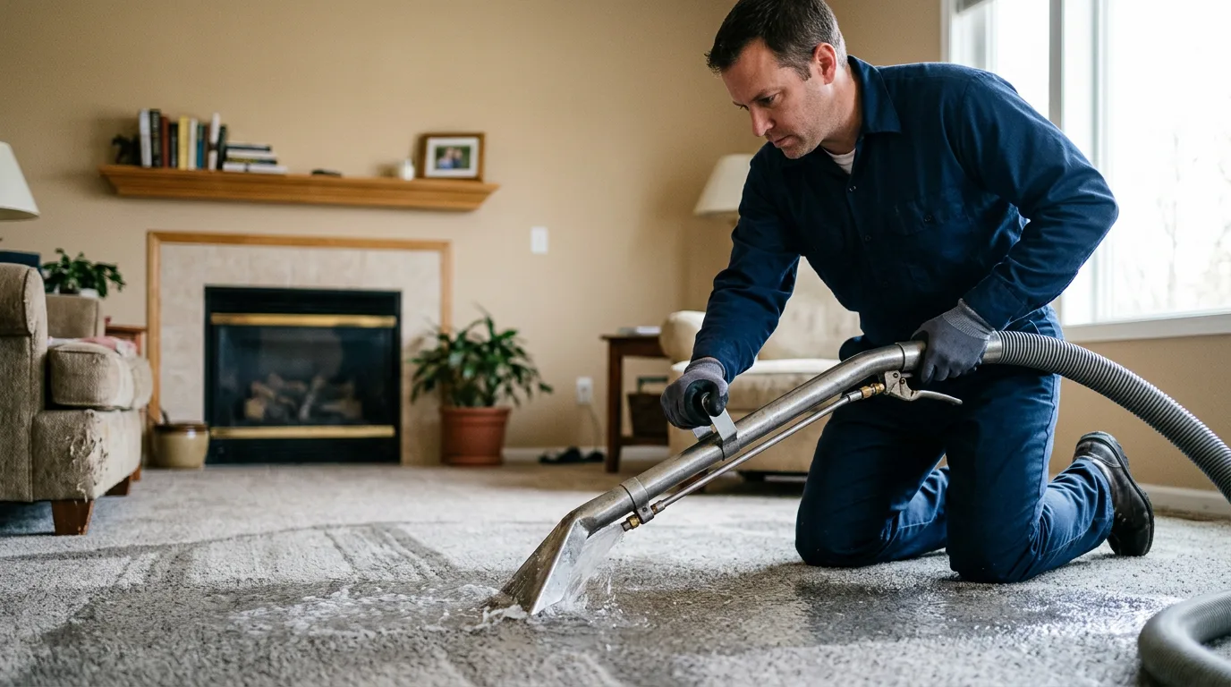 Water damage restoration technician working near Blue Mountain, AR